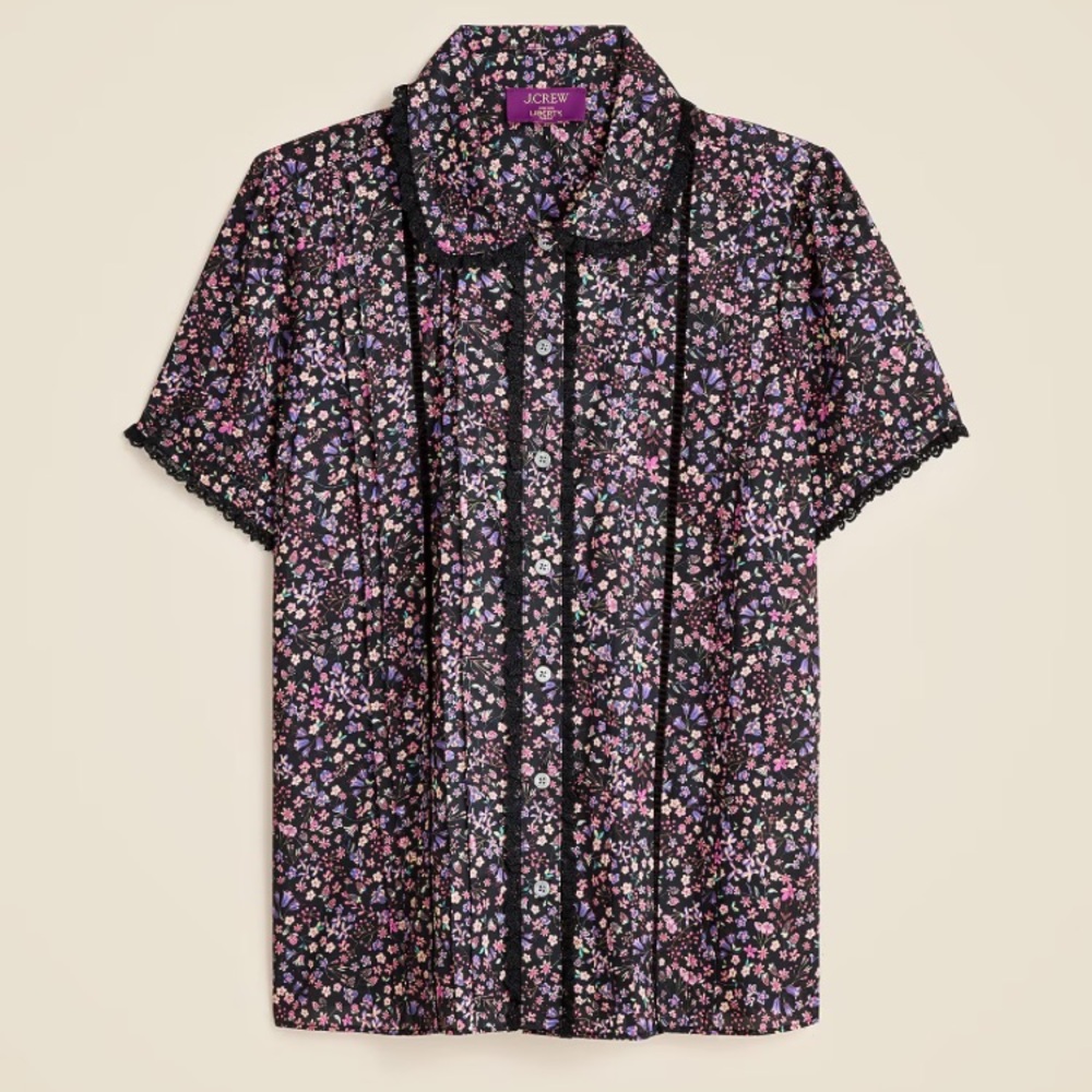 J. Crew Lace-trim button-up shirt in Liberty® strawberry floral fabric -size 10
